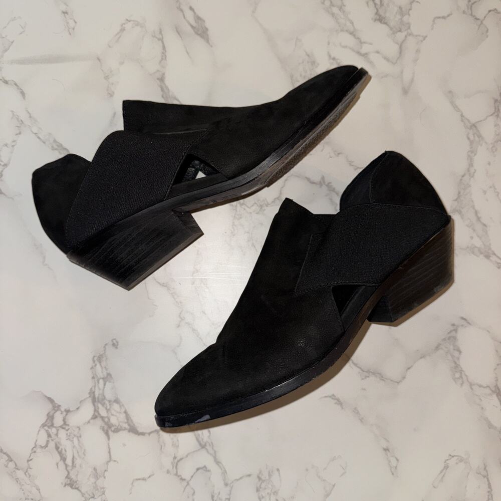 Eileen Fisher Black‎ Suede Leather Slip On Heel Almond Toe 7.5